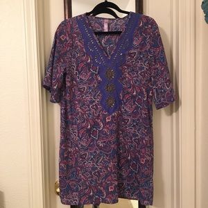 Purple print beaded dress